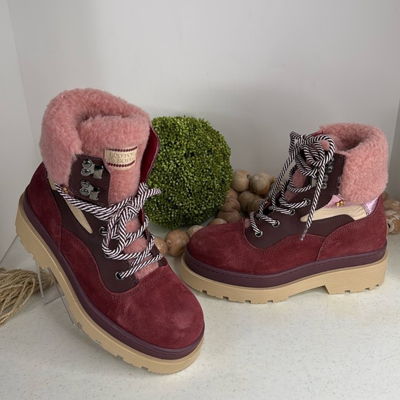SCOTCH & SODA Made In Portugal Suede Cozy Hiker Boots burgundy Euro/37/ 6.5/7 - Picture 3 of 14
